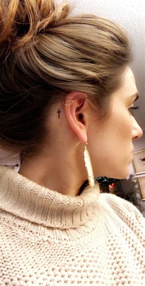 tattoo behind ears|cross behind ear tattoo female.